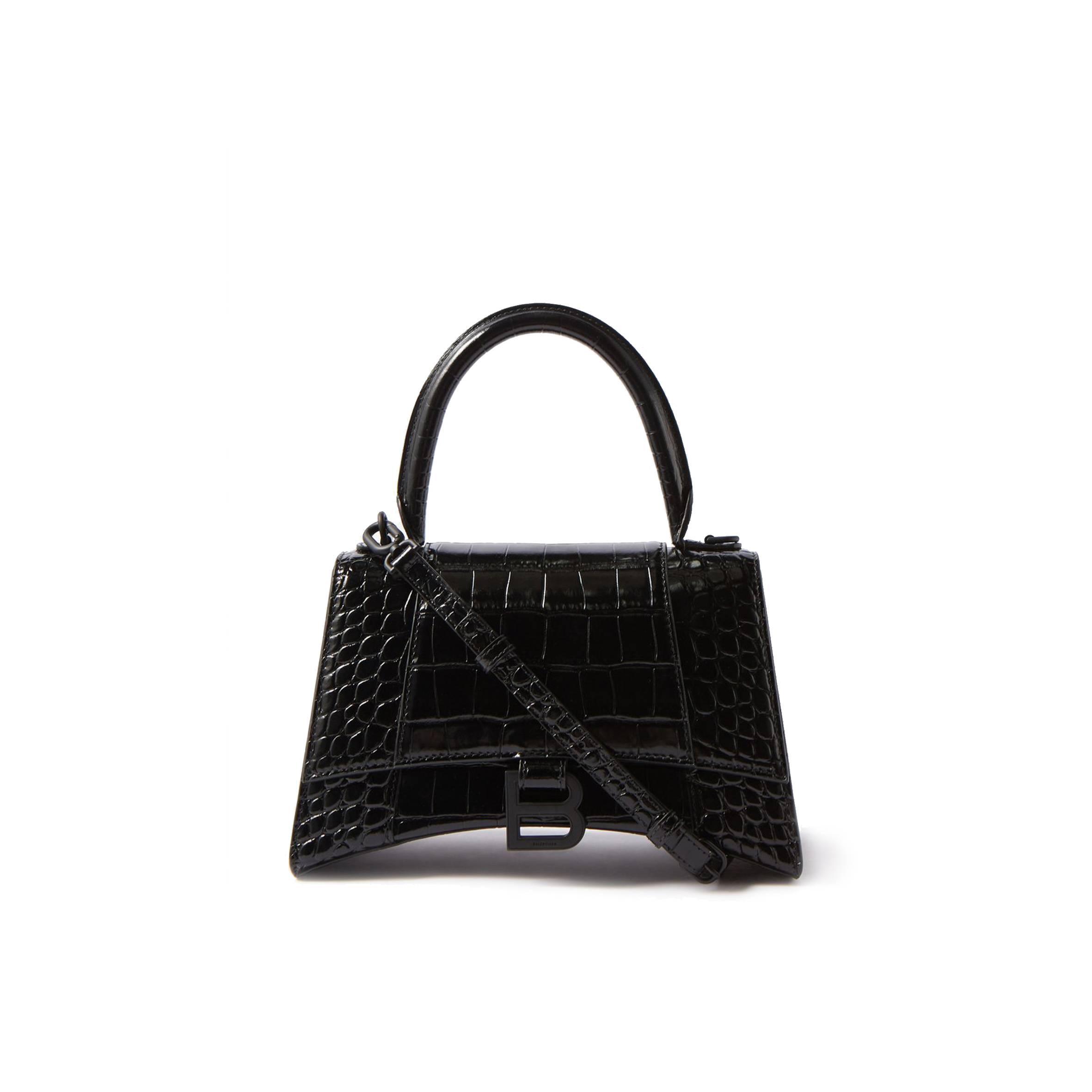 BALENCIAGA BLACK HOURGLASS S CROCODILE-EFFECT LEATHER BAG MATCHESFASHION US (22.5*15*10cm)