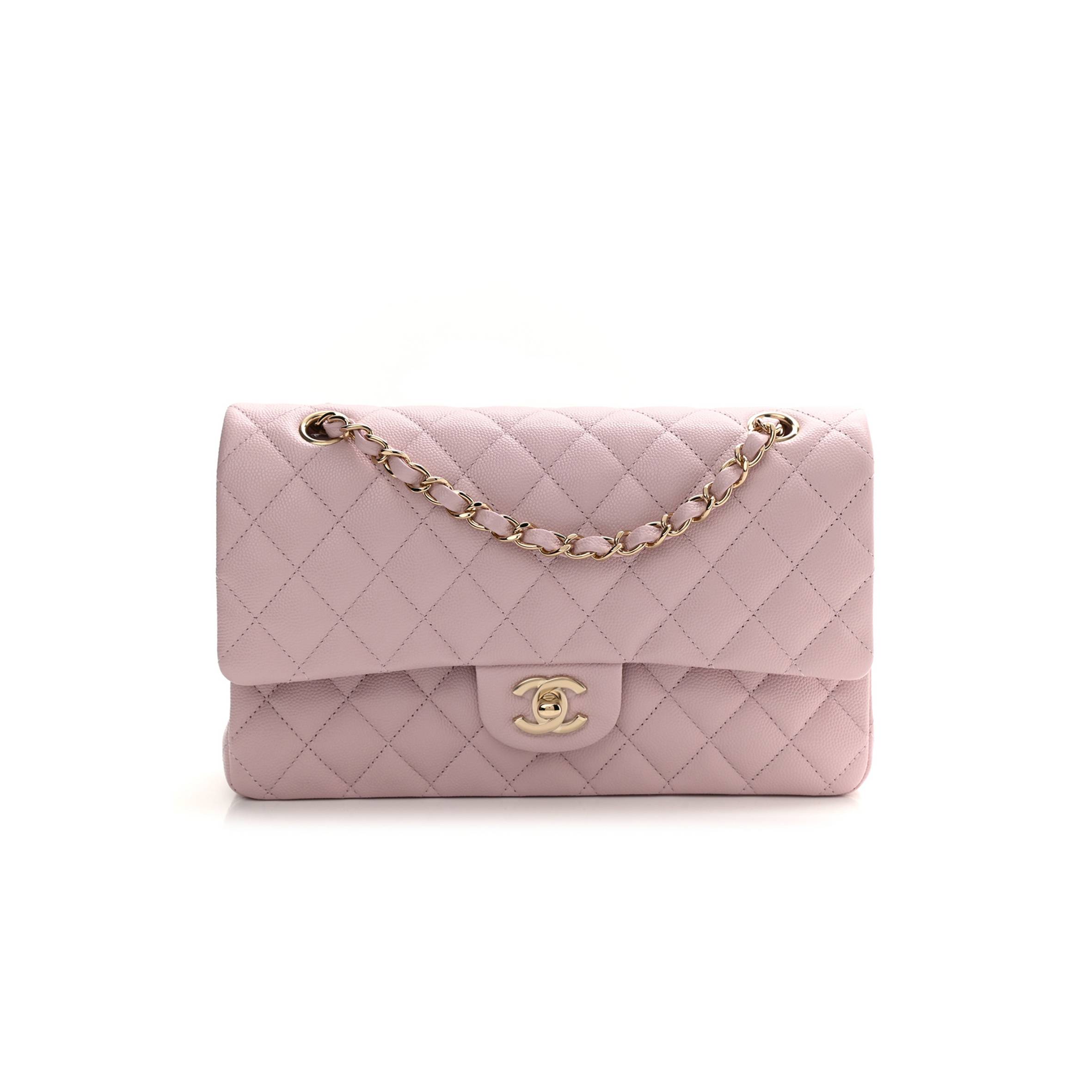CHANEL CAVIAR QUILTED MEDIUM DOUBLE FLAP LIGHT PINK ROSE GOLD HARDWARE (25*15*6cm)