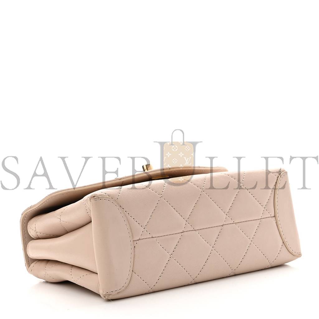 CHANEL LAMBSKIN QUILTED CC MINI TOP HANDLE FLAP LIGHT PINK GOLD HARDWARE (19*13*8cm)