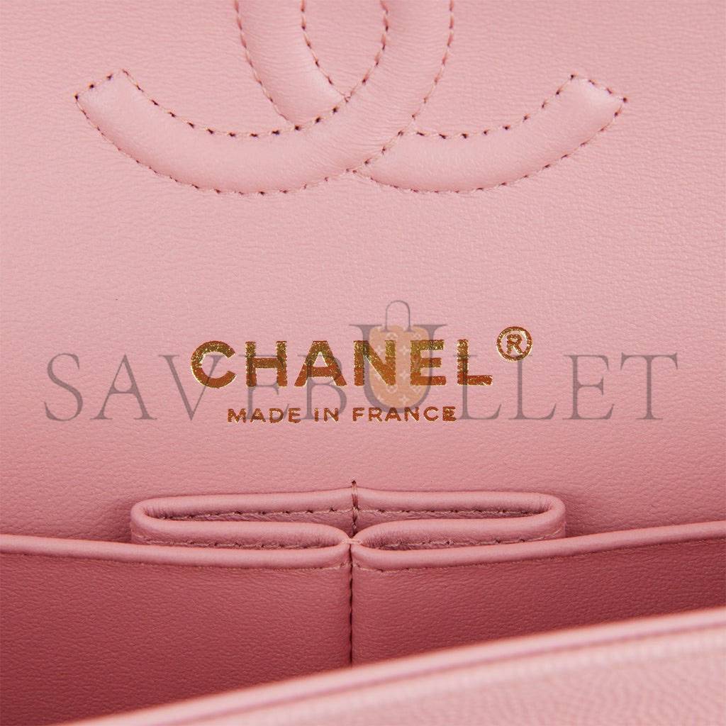 CHANEL SMALL CLASSIC DOUBLE FLAP PINK CAVIAR LIGHT GOLD HARDWARE (23*13*6cm)