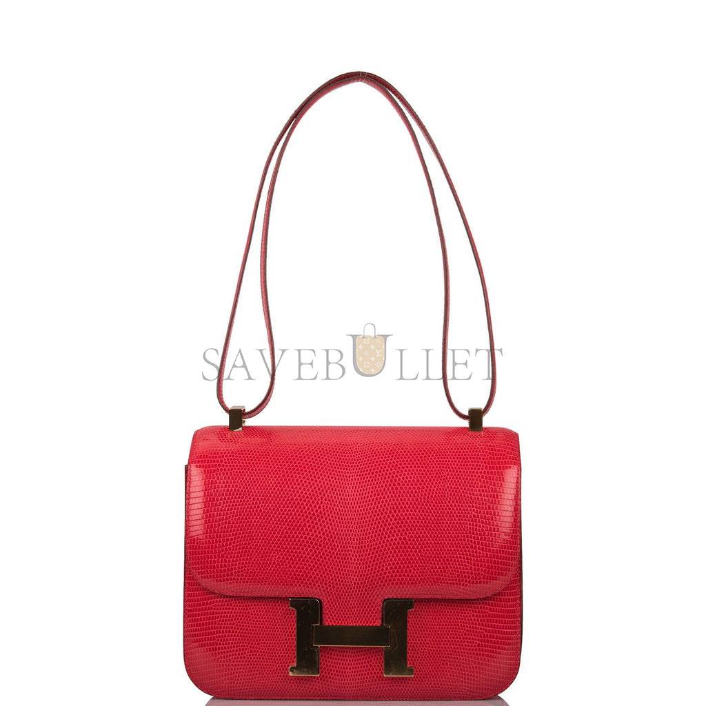 HERMES CONSTANCE 24 ROUGE EXOTIQUE LIZARD NILOTICUS GOLD HARDWARE (24cm)