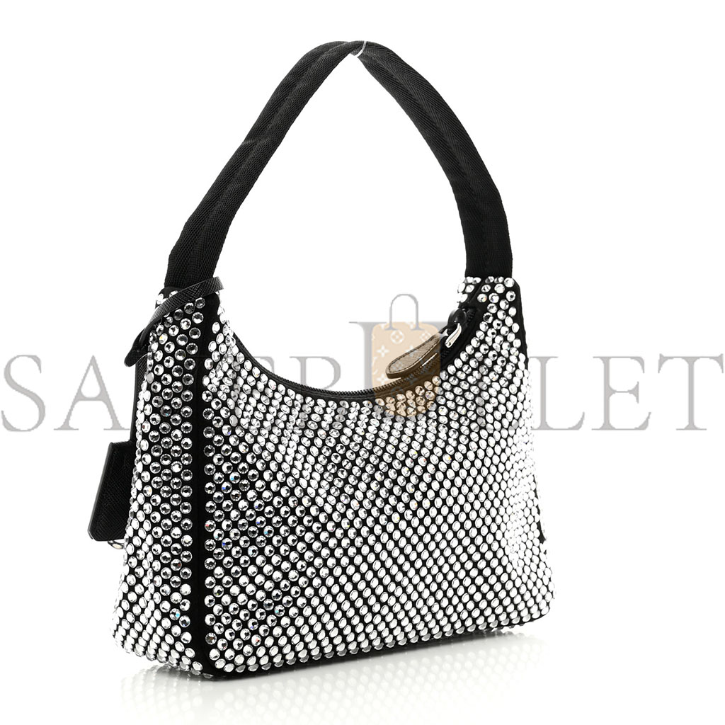 Satin Crystal Mini Re-Edition 2000 Bag Black