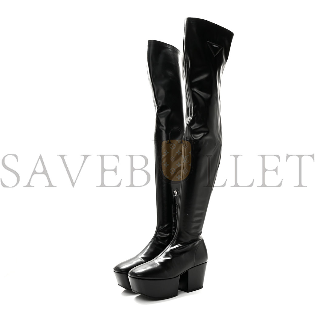 Nappa Tech Logo Over the Knee 70mm Platform Boots 36 Black