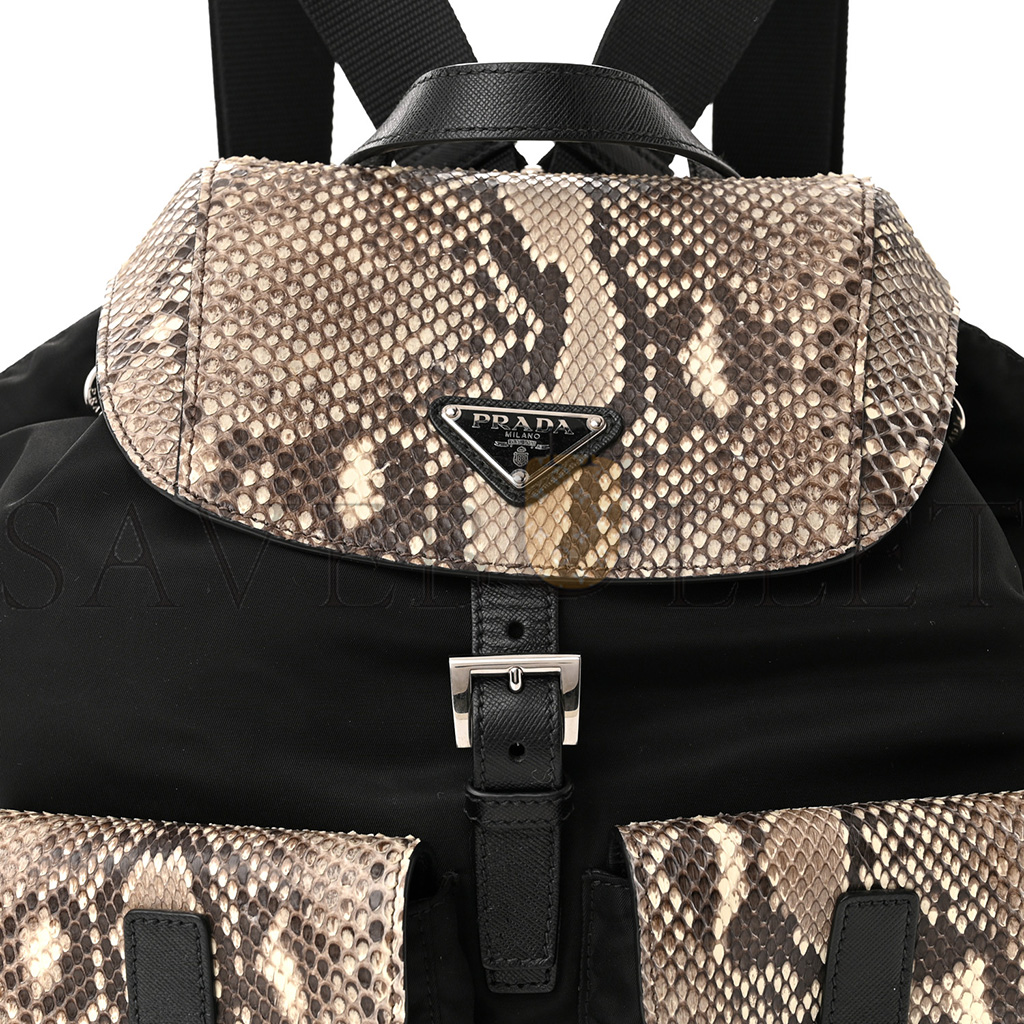 Tessuto Nylon Snakeskin Saffiano Medium Backpack Black Roccia