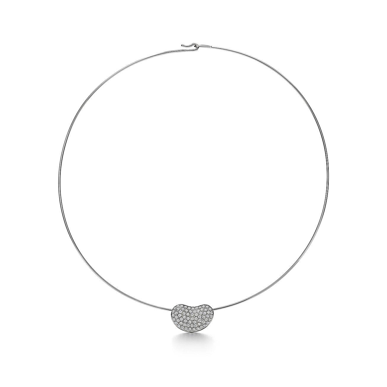 TIFFANY ELSA PERETTI® BEAN® DESIGN WIRE NECKLACE IN PLATINUM WITH PAVÉ DIAMONDS, 20 MM